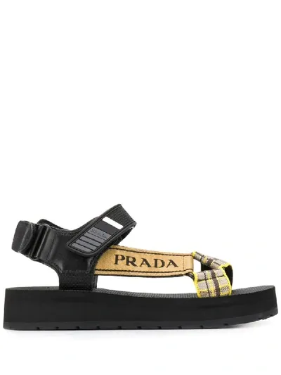 Prada Sandalen Mit Logo-riemen In Black