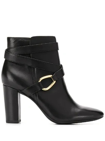 Lauren Ralph Lauren Cross Strap Ankle Boots In Black