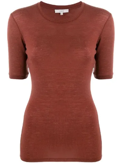 Vince Short-sleeve Knit Top In Brown