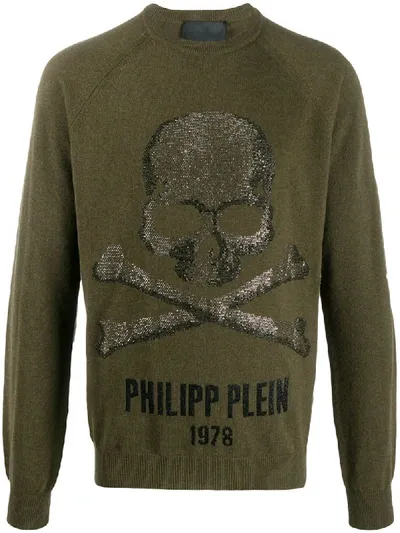 Philipp Plein Embellished Skull Jumper In Green