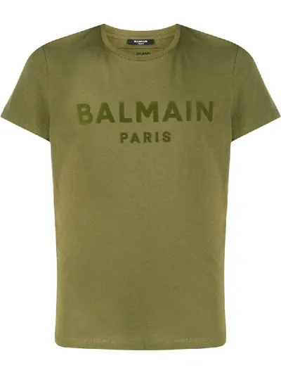 Balmain Flock Logo T-shirt In Green