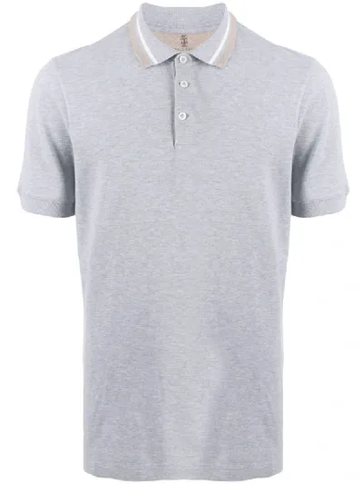 Brunello Cucinelli Stripe Collar Polo Shirt In Grey