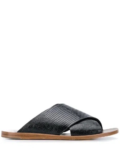 Brunello Cucinelli Snake Embossed Sandals In Black