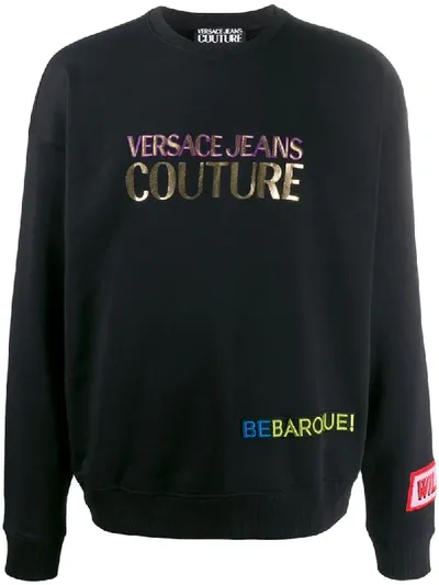 Versace Jeans Couture Embroidered Logo Relaxed-fit Sweatshirt In Black