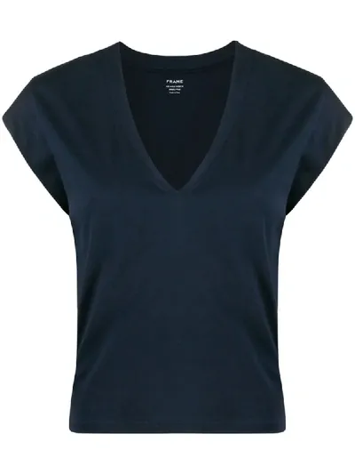 Frame V-neck Cropped T-shirt In Blue