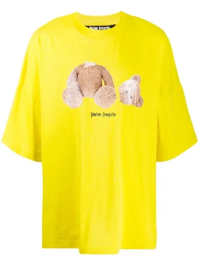 Palm Angels Teddy Bear Print Oversized T-shirt In Yellow