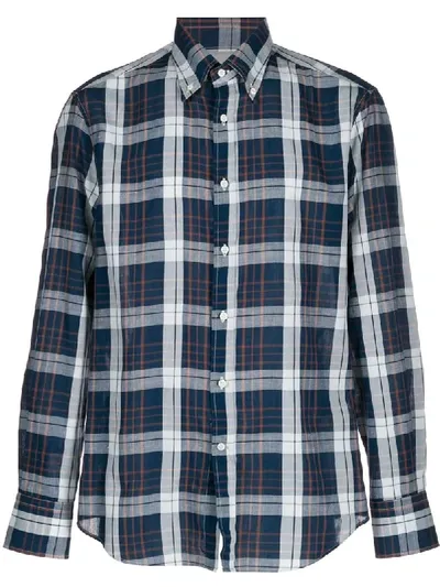 Brunello Cucinelli Long-sleeved Plaid Shirt In Blue