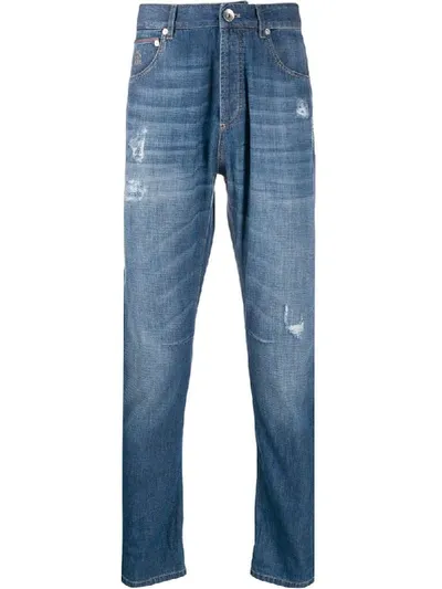 Brunello Cucinelli Distressed Straight-leg Jeans In Blue