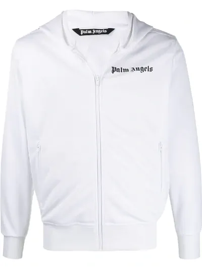 Palm Angels Logo Zipped Hoodie In White