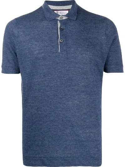 Brunello Cucinelli Contrasting Trim Polo Shirt In Blue