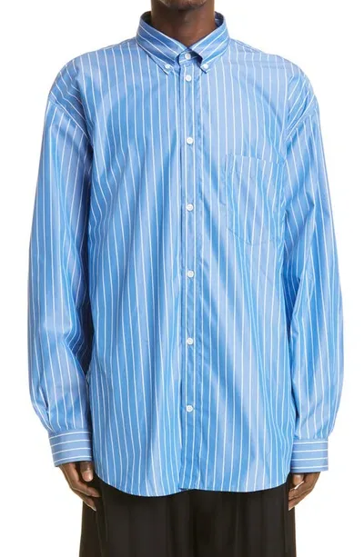 Balenciaga Double Sleeve Button-down Shirt In Light Blue