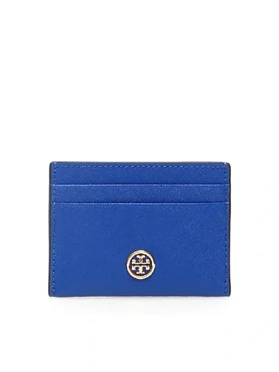 Tory Burch Robinson Logo Plaque Cardholder In Blue