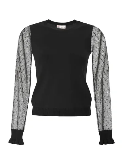 Red Valentino Pullover With Plumetis Sleeves In Black