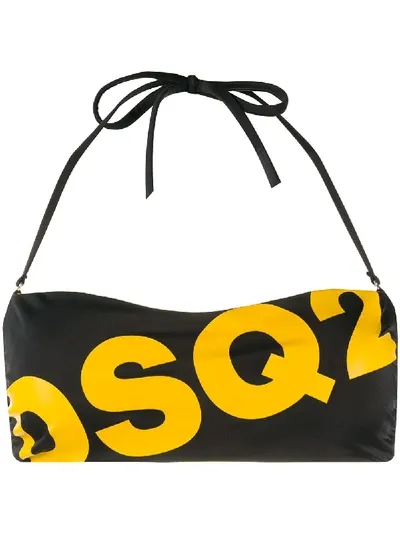 Dsquared2 Logo Print Bandeau Bikini Top In Black