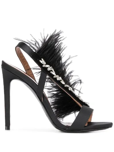 Twinset Feathered Embellished Sandals In Black