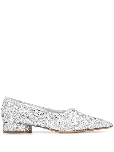 Maison Margiela Glitter-embellished Moccasins In Silver