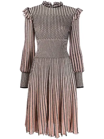 Alexander Mcqueen Striped Knitted Dress In Black