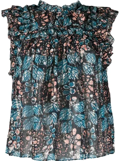 Ulla Johnson Floral Shift Sleeveless Blouse In Blue