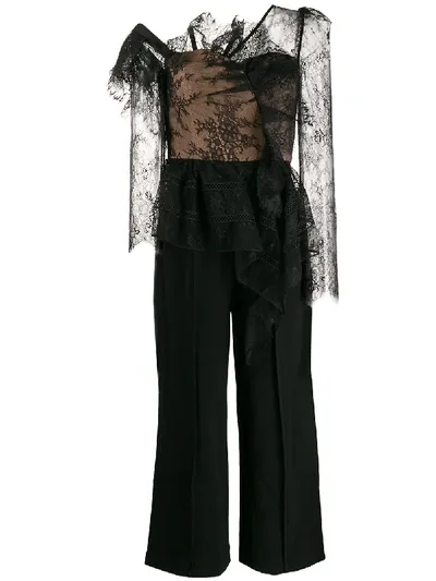 Self-portrait Lace-panelled Jumpsuit In Black