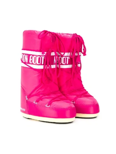 Moon Boot Teen Logo Lace-up Boots In Pink