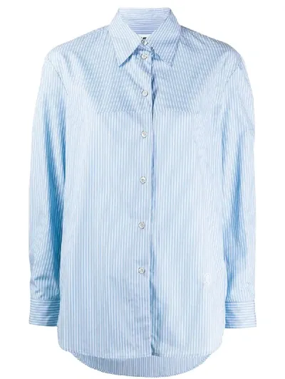 Mm6 Maison Margiela Stitch Detail Striped Shirt In Blue