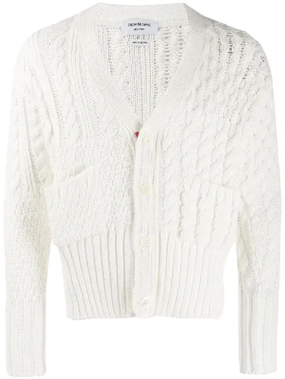 Thom Browne White Fun-mix Intarsia V-neck Cardigan