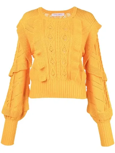 Carolina Herrera Cable Stitch Ruffled Sweater In Yellow