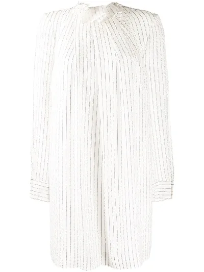 Nina Ricci Striped High Neck Dress In White