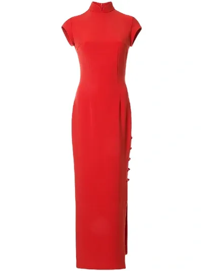 Shanghai Tang Stretch Long Qipao Dress In Red