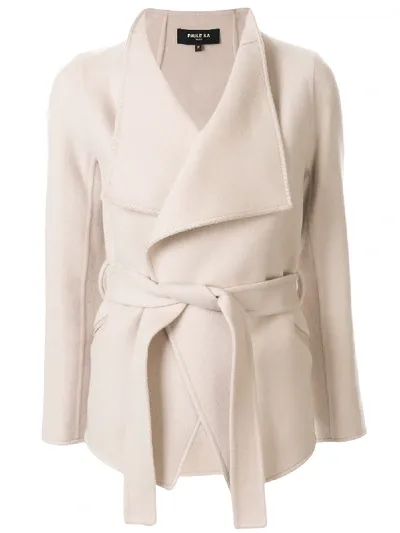 Paule Ka Hip Length Belted Jacket In Neutrals