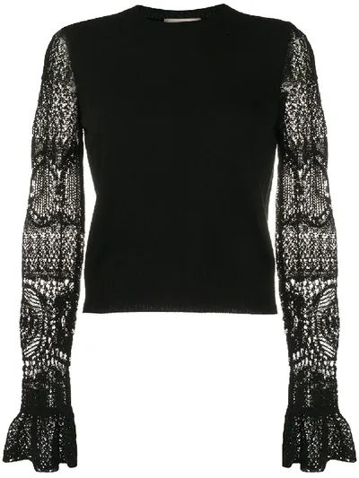 Alexander Mcqueen Lace Sleeves Crewneck Jumper In Black