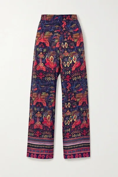 Chufy Nazca Printed Twill Wide-leg Pants In Purple