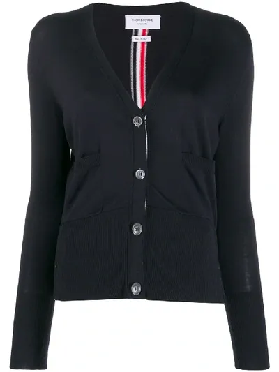 Thom Browne Intarsia-stripe V-neck Cardigan In Blue