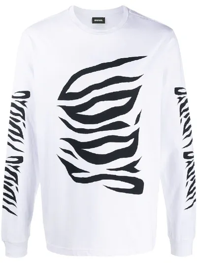 Diesel T-just-ls-j2 Long-sleeved T-shirt In White