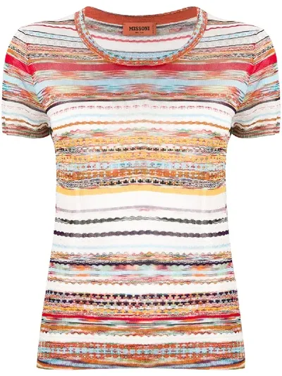 Missoni Striped Crochet-knit T-shirt In Red