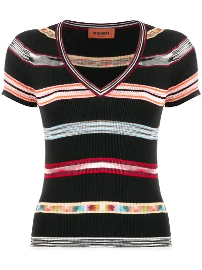 Missoni Striped Short-sleeve Top In Black