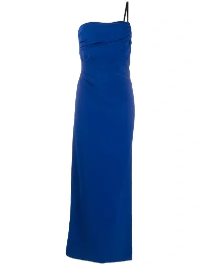 Boutique Moschino Ruched Off-shoulder Gown In Blue