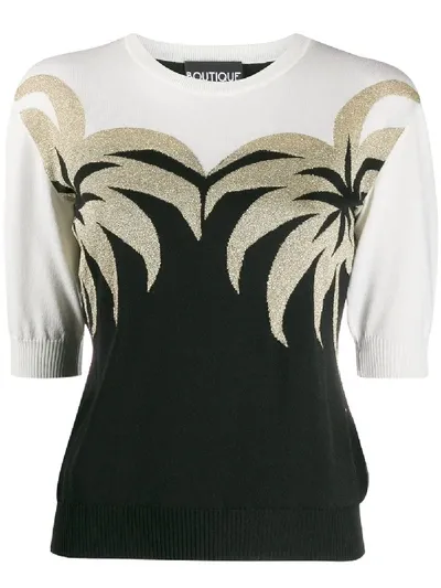 Boutique Moschino Palm-intarsia Fine-knit Jumper In Black