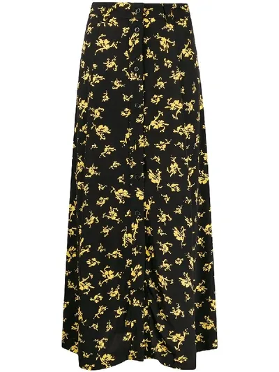 Ganni Floral Print Skirt In Black