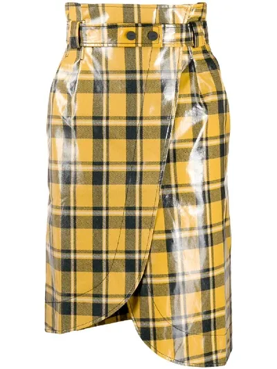 Ganni High-waisted Check Wrap Skirt In Yellow