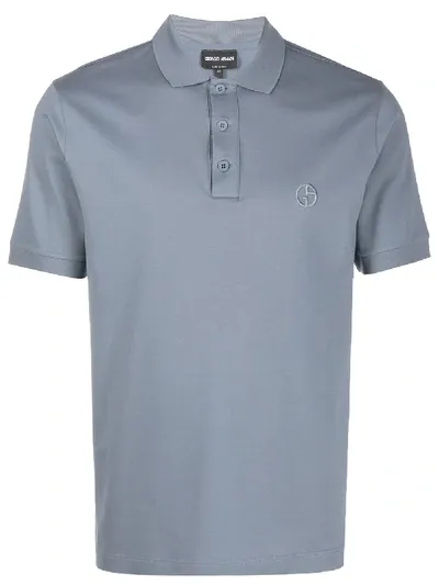 Giorgio Armani Logo Embroidered Polo Shirt In Blue