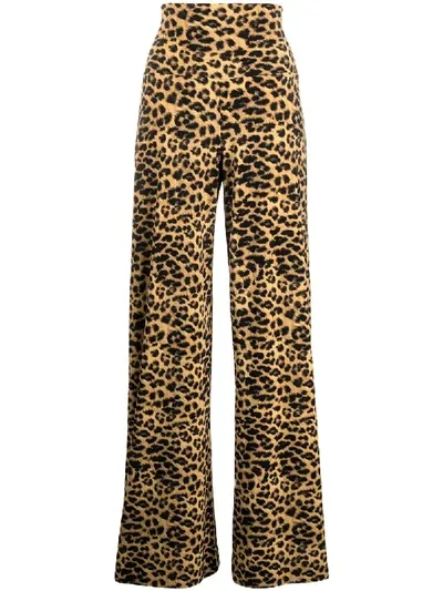 Norma Kamali Leopard Print Flared Trousers In Black