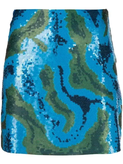 Alberta Ferretti Sequinned Camouflage-pattern Skirt In Blue