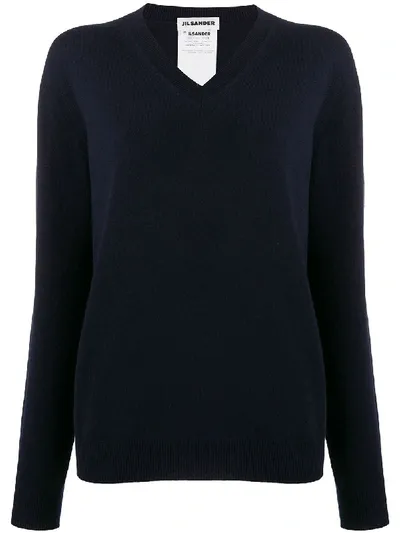 Jil Sander V-neck Jumper In Blue