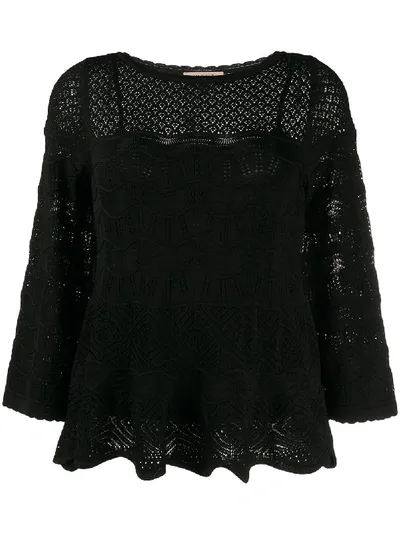 Twinset Scalloped Lace Detail Top In Black