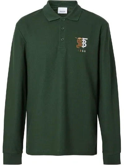 Burberry Embroidered Logo Polo Shirt In Green