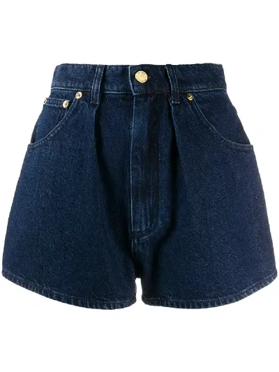 Alberta Ferretti Pleated Front Denim Shorts In 蓝色