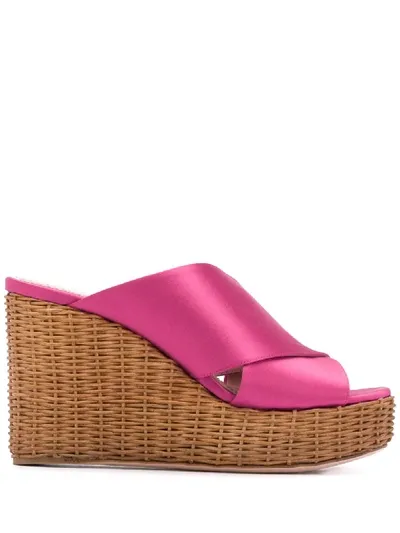 Miu Miu Cross-strap Woven Wedges In 粉色