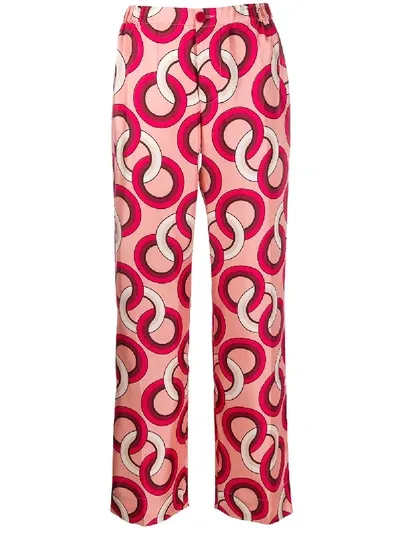 F.r.s For Restless Sleepers Silk Geometric-print Trousers In Pink