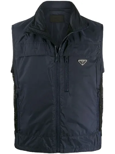 Prada Mesh-panel Zipped Waistcoat In 黑色